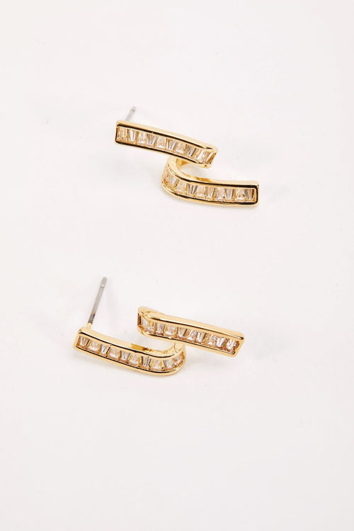 Twisted Gold Clear Stone Earrings
