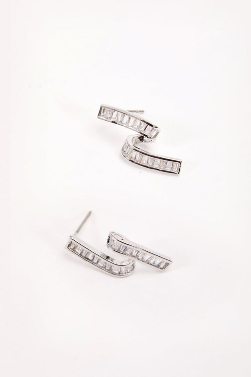 Twisted Silver Clear Stone Earrings