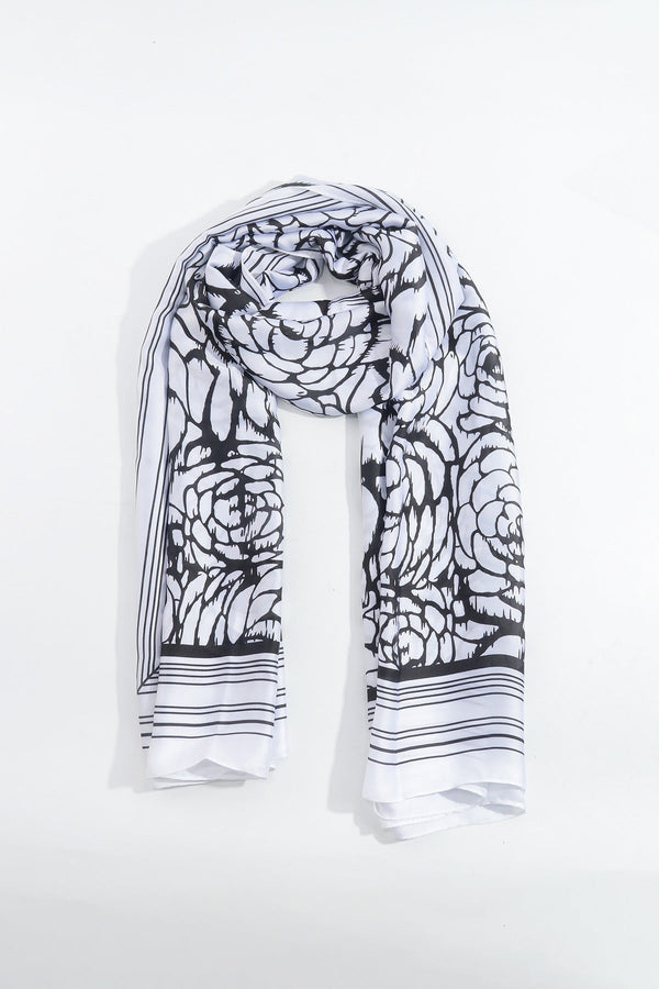 Carraig Donn Two Tone Floral Scarf in Black