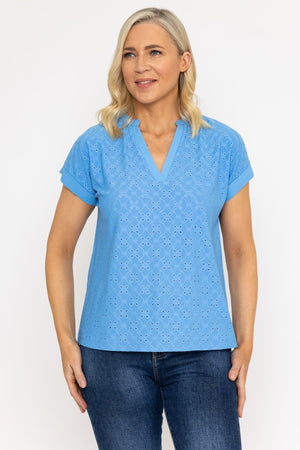 Carraig Donn V-Neck Jersey Top in Blue