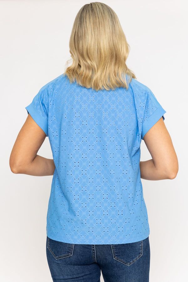 Carraig Donn V-Neck Jersey Top in Blue