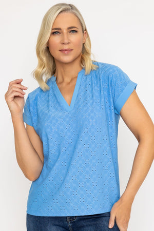 Carraig Donn V-Neck Jersey Top in Blue