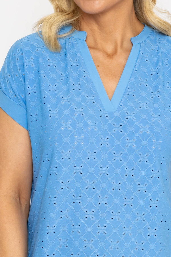 Carraig Donn V-Neck Jersey Top in Blue