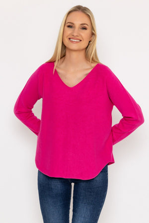 Carraig Donn V-Neck Jumper in Pink