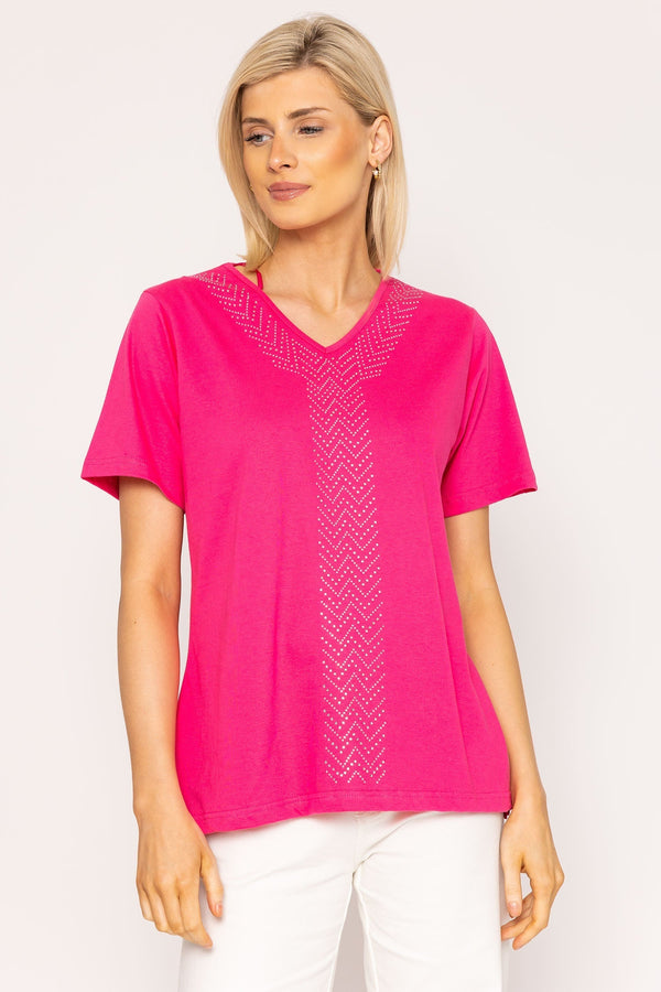 Carraig Donn V-Neck T-Shirt in Raspberry