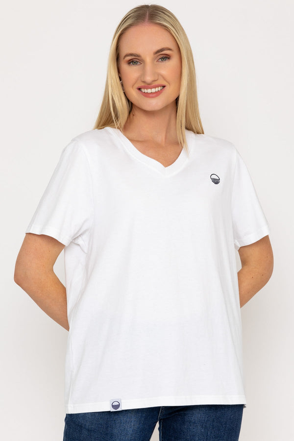 Carraig Donn V-Neck T-Shirt in White