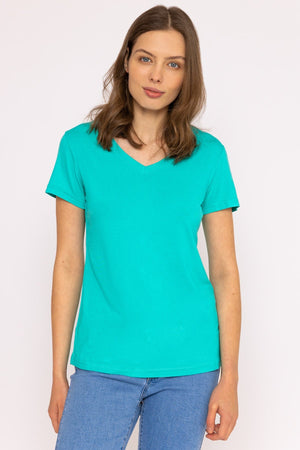 Carraig Donn V Neck Tee in Aqua