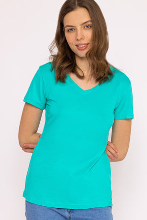 Carraig Donn V Neck Tee in Aqua