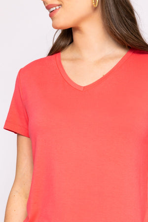 Carraig Donn V Neck Tee in Coral