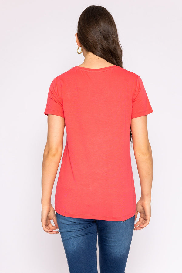 Carraig Donn V Neck Tee in Coral