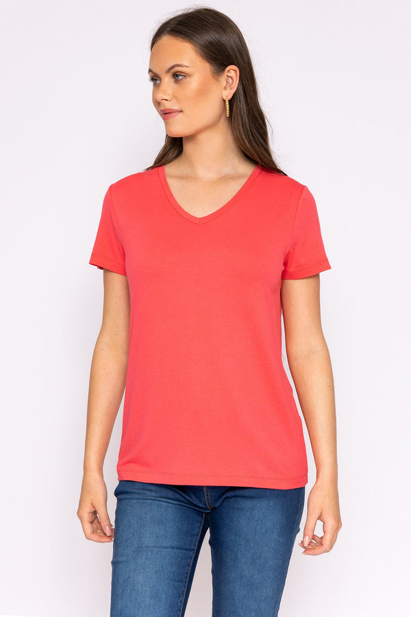 Carraig Donn V Neck Tee in Coral