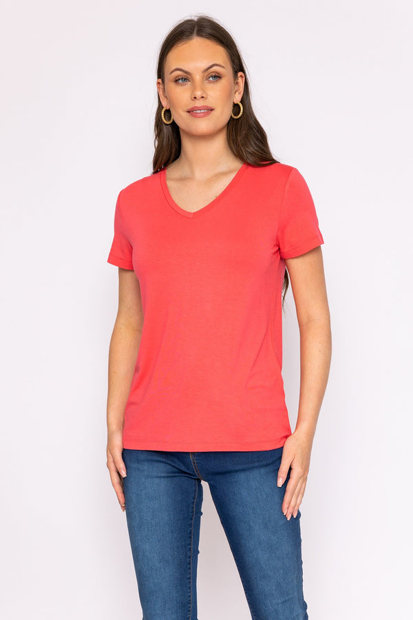 Carraig Donn V Neck Tee in Coral