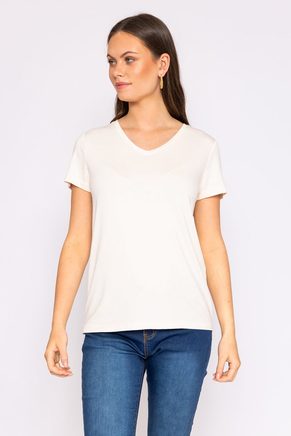 Carraig Donn V Neck Tee in Ecru