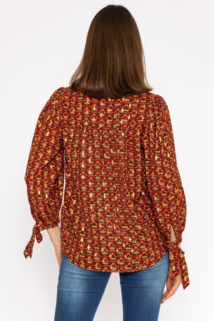 Carraig Donn V Neck Tie Sleeve Top in Multi Print