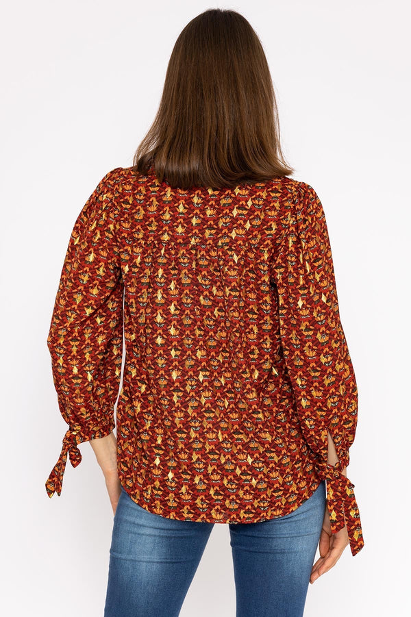 Carraig Donn V Neck Tie Sleeve Top in Multi Print