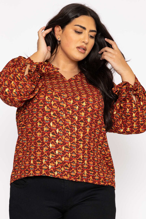 Carraig Donn V Neck Tie Sleeve Top in Multi Print