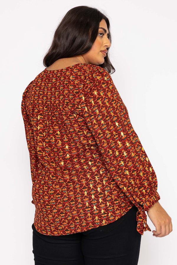 Carraig Donn V Neck Tie Sleeve Top in Multi Print