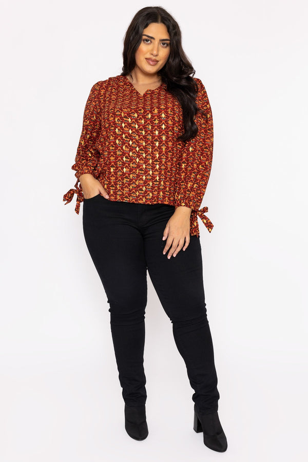 Carraig Donn V Neck Tie Sleeve Top in Multi Print