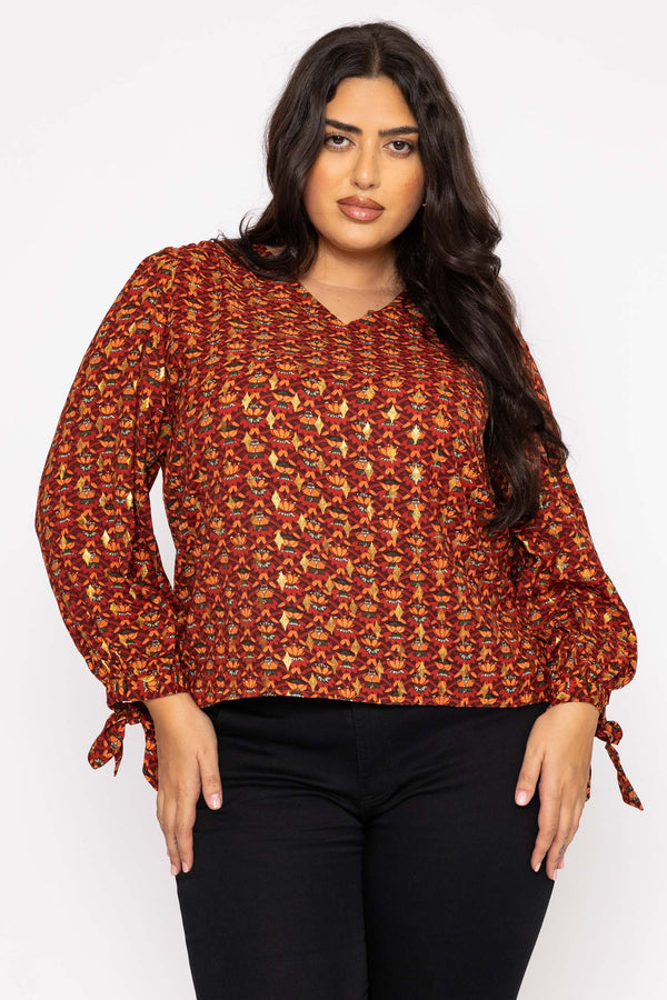 Carraig Donn V Neck Tie Sleeve Top in Multi Print