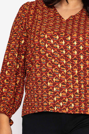 Carraig Donn V Neck Tie Sleeve Top in Multi Print