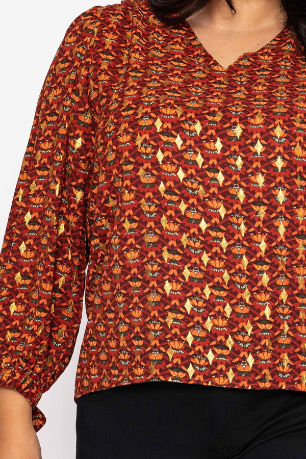 Carraig Donn V Neck Tie Sleeve Top in Multi Print