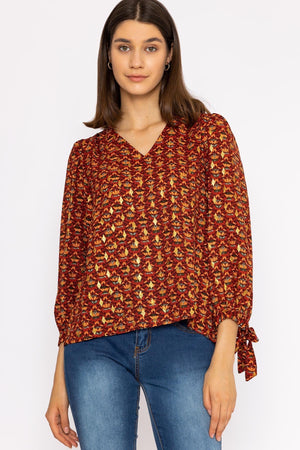 Carraig Donn V Neck Tie Sleeve Top in Multi Print