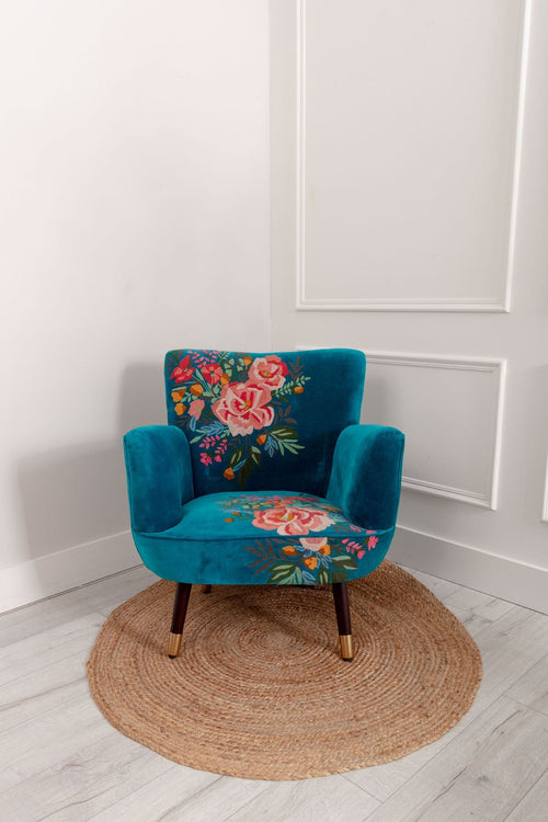 Velvet Floral Embroidered Armchair
