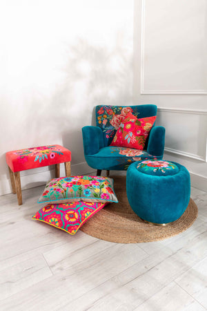 Carraig Donn Velvet Floral Embroidered Armchair
