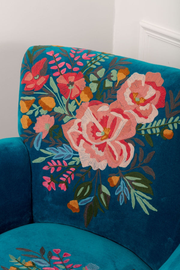 Carraig Donn Velvet Floral Embroidered Armchair