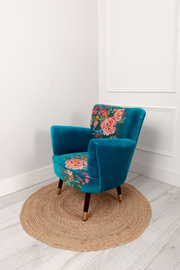 Carraig Donn Velvet Floral Embroidered Armchair