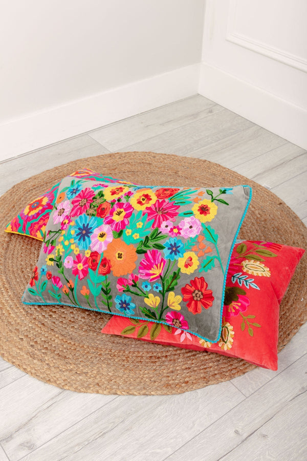 Carraig Donn Velvet Floral Embroidered Cushion