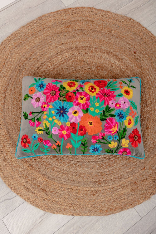 Velvet Floral Embroidered Cushion