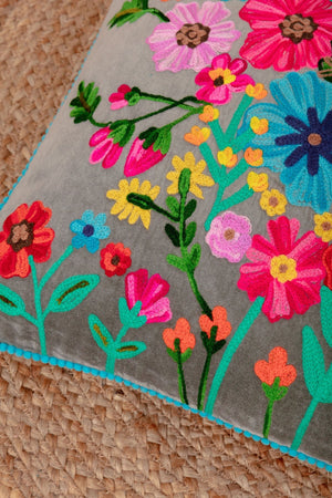 Carraig Donn Velvet Floral Embroidered Cushion