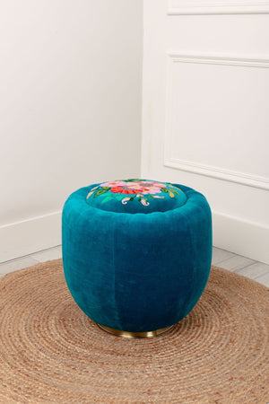 Carraig Donn Velvet Floral Embroidered Footstool