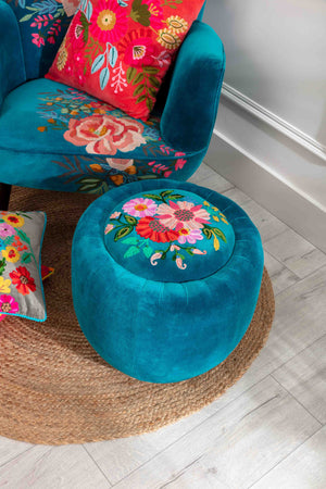 Carraig Donn Velvet Floral Embroidered Footstool