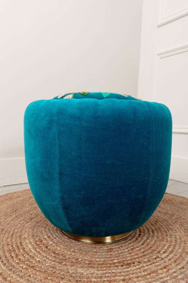 Carraig Donn Velvet Floral Embroidered Footstool