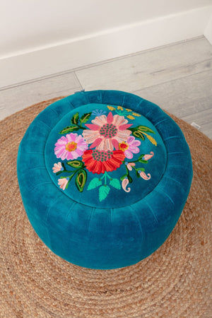 Carraig Donn Velvet Floral Embroidered Footstool