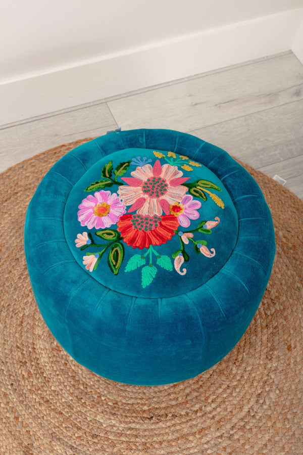Carraig Donn Velvet Floral Embroidered Footstool