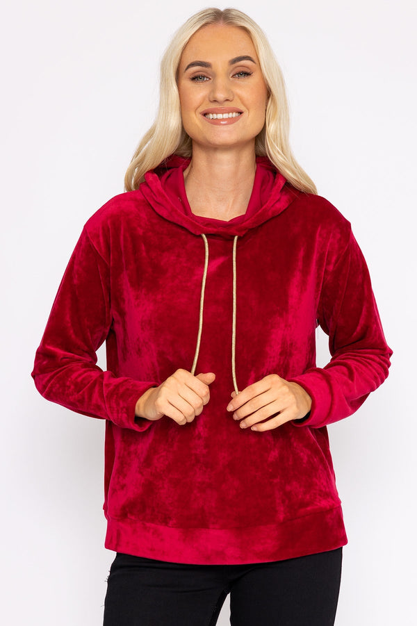 Carraig Donn Velvet Hoody in Burgundy