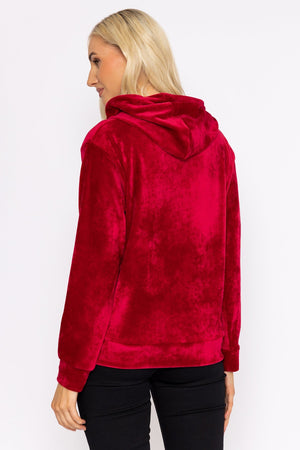 Carraig Donn Velvet Hoody in Burgundy