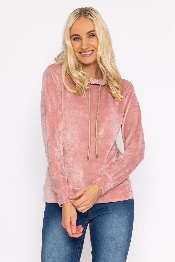 Carraig Donn Velvet Hoody in Pink