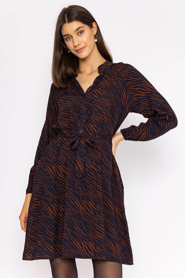 Carraig Donn Viscose Dress in Navy Animal Print