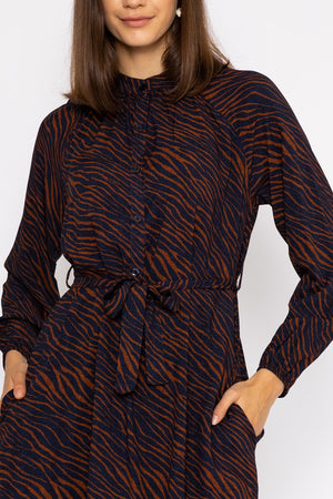 Carraig Donn Viscose Dress in Navy Animal Print