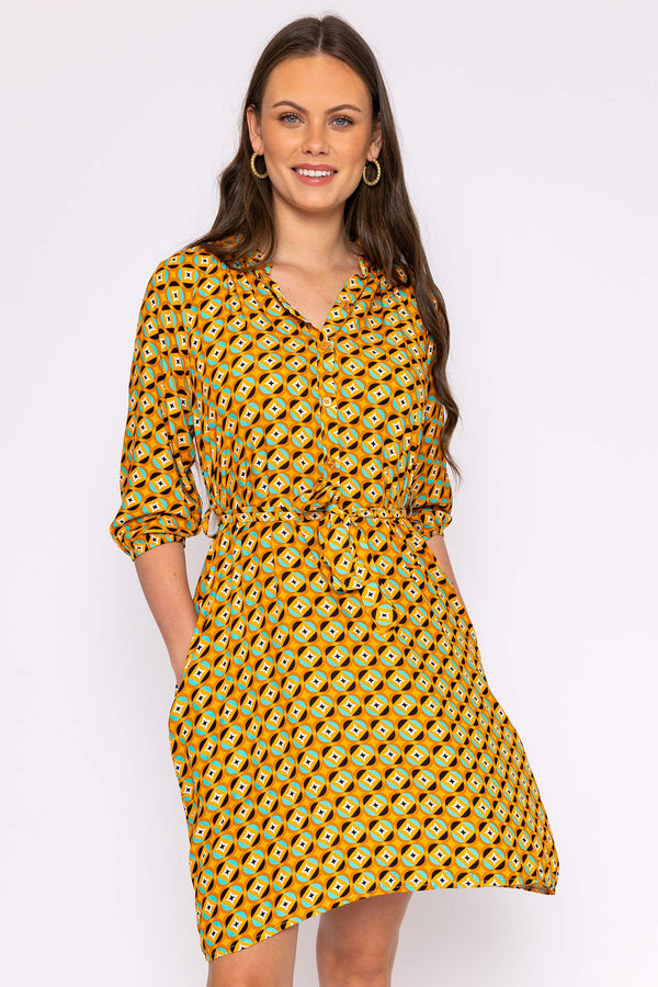 Carraig Donn Viscose Dress in Orange Print
