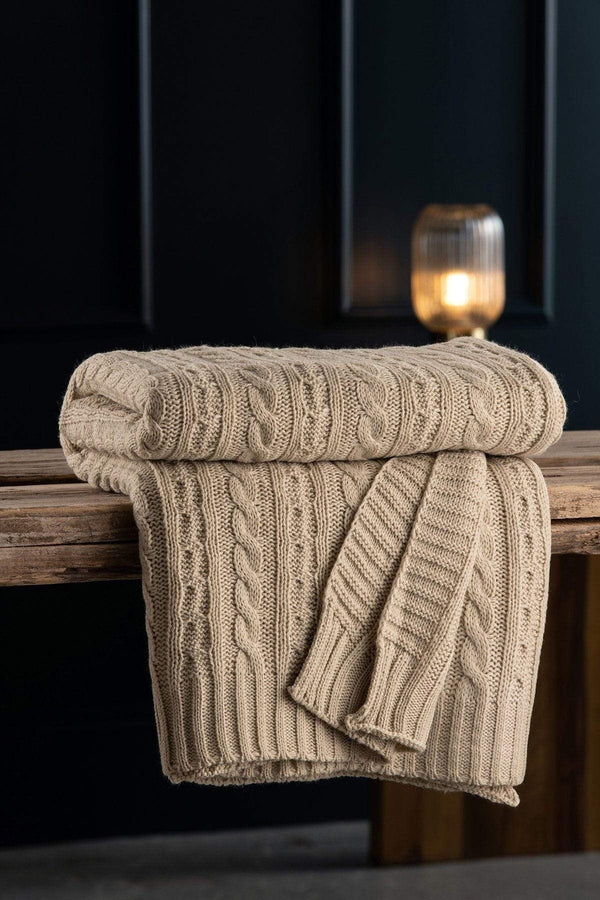 Carraig Donn Warm Grey Aran Knit Throw