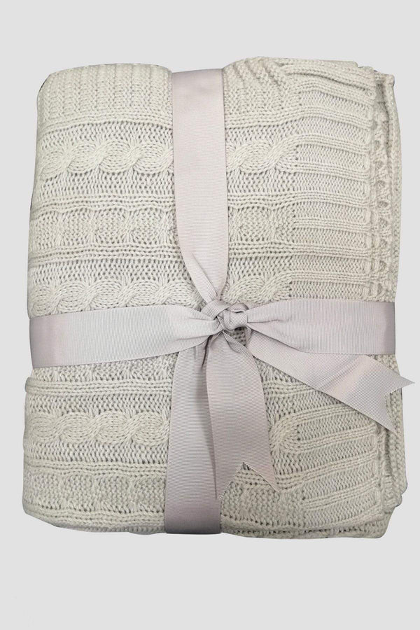 Carraig Donn Warm Grey Aran Knit Throw