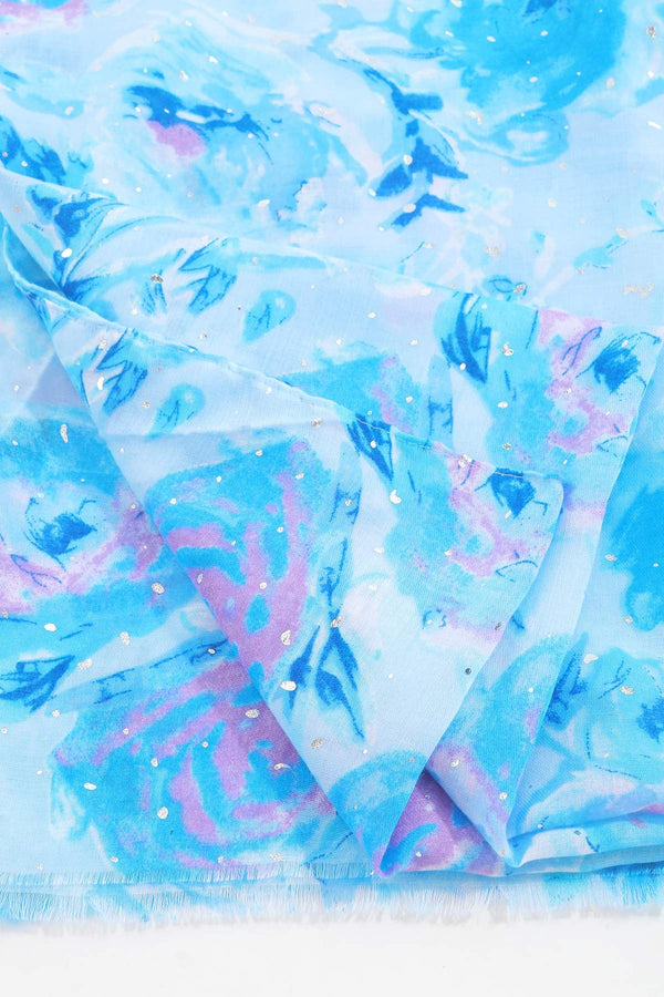 Carraig Donn Watercolour Rose Scarf in Blue