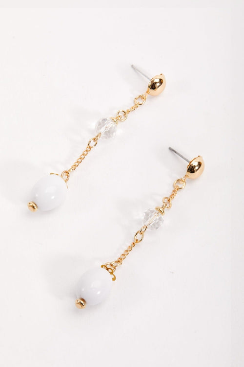 White Beaded Drop Earrings
