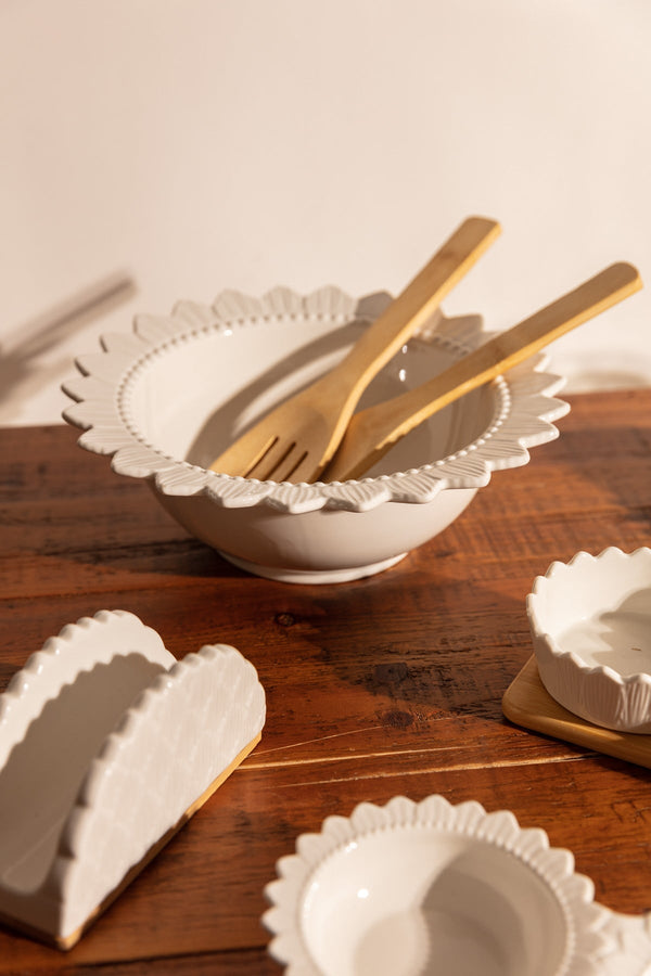 Carraig Donn White Ceramic Salad Bowl Serving Set