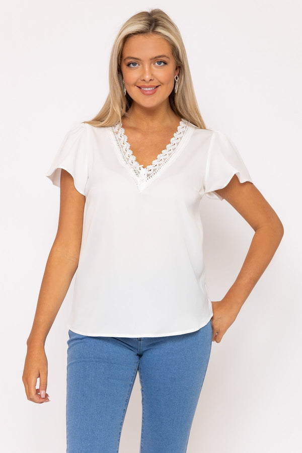 Carraig Donn White Lace Trim Top